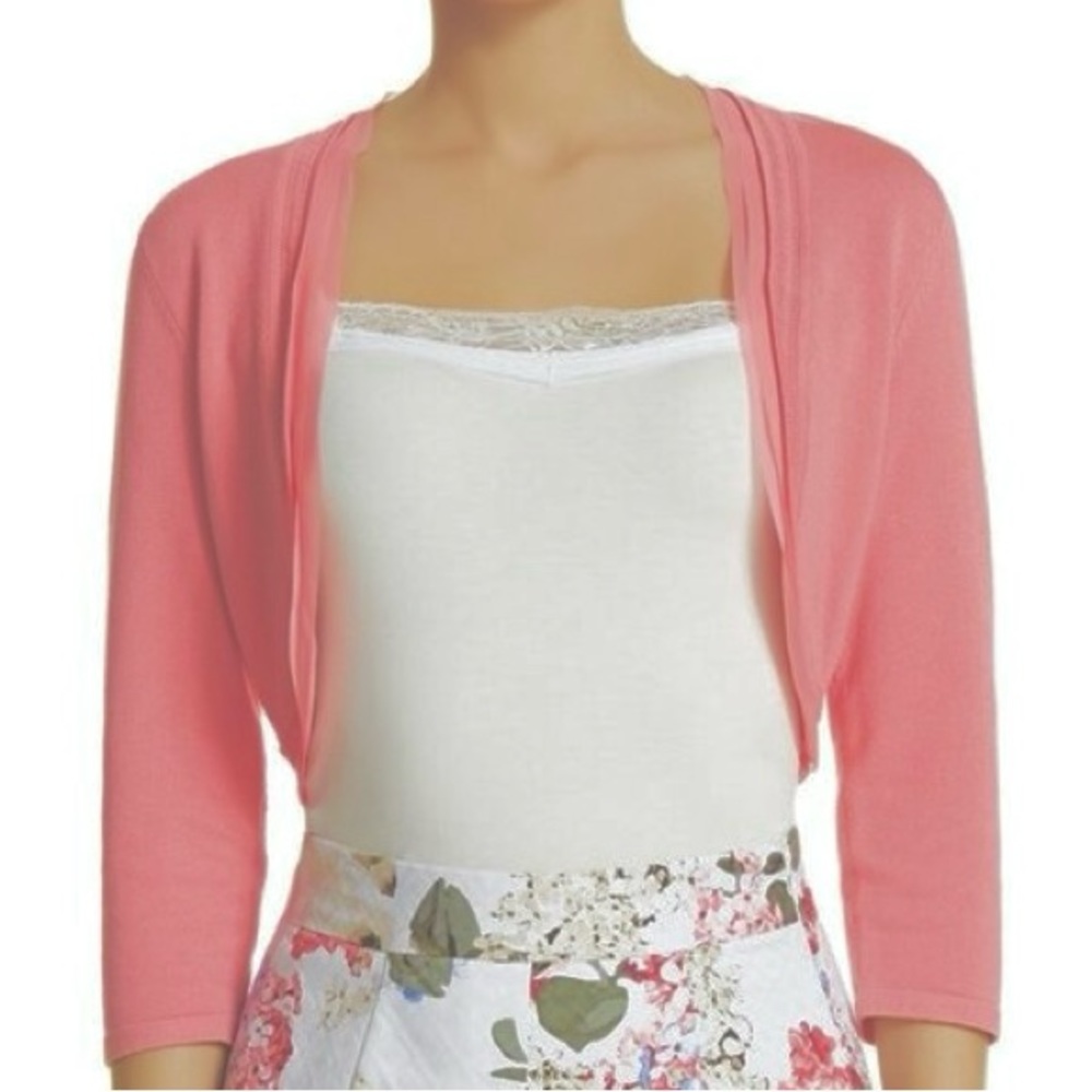 WHBM CHIFFON TRIM CORAL SHRUG